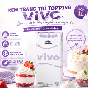 Kem Trang Trí Topping Vivo Hộp 1L Kem Sữa Topping Béo Mịn, Dễ Đánh Bông Giữ Form Tốt