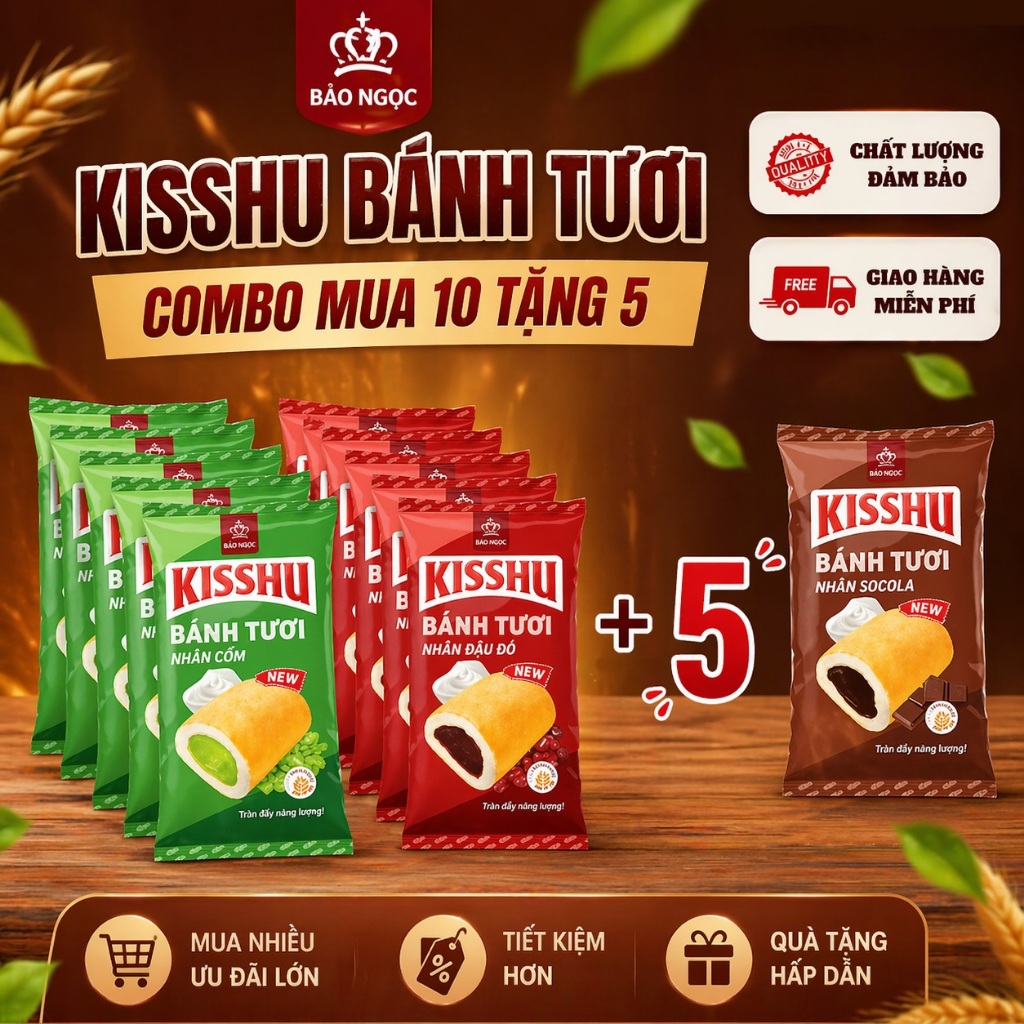 [Mua 10 Tặng 5] Mua 10 Bánh Mì Nhân Cốm và Socola Tặng 5 Bánh Mì Nhân Đậu Đỏ, Bánh Mì Bảo Ngọc