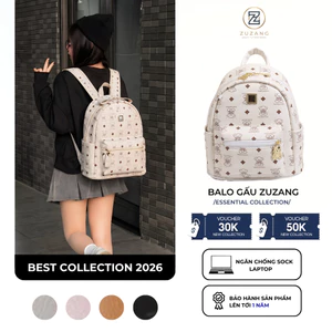 Balo QC Gấu ZuZang Màu Trắng Da PU Size 38 Và 28 Thời Trang Đi Học Đi Chơi Dung Tích Lớn Tiện Lợi