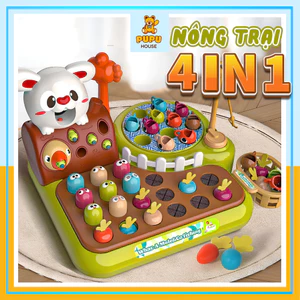 Đồ Chơi Nông Trại Vui Vẻ 4in1 Tích Hợp Câu Cá, Nhổ Cà Rốt Cho Thỏ Ăn Happy Funny Farm Có Cảm Ứng Nhạc Đèn-PUPU HOUSE