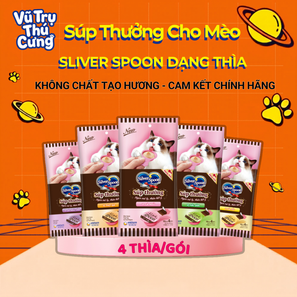 Súp Thưởng Cho Mèo Silver Spoon Thái Lan Không Ngũ Cốc, Giàu Đạm (Túi 4 Thìa)