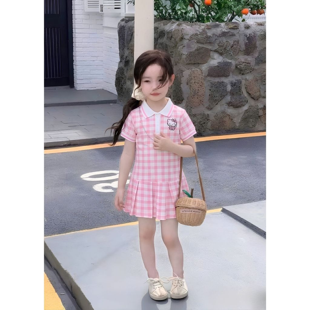 COMBO 1-2 BỘ VÁY HỒNG CARO MẪU CỔ POLO E.C SZ 9 - 35 KG VÁY BÉ GÁI MÙA HÈ