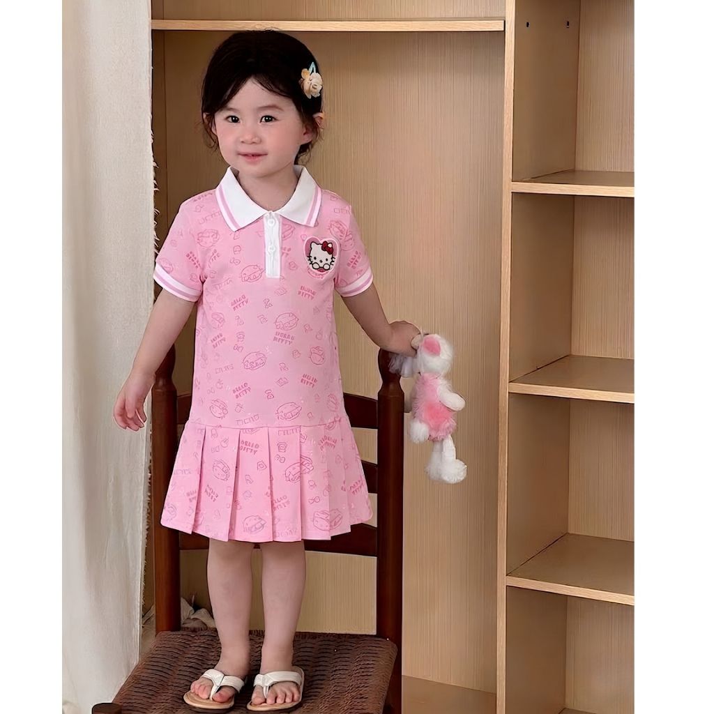 COMBO 1-2 BỘ VÁY HỒNG CARO MẪU CỔ POLO E.C SZ 9 - 35 KG VÁY BÉ GÁI MÙA HÈ