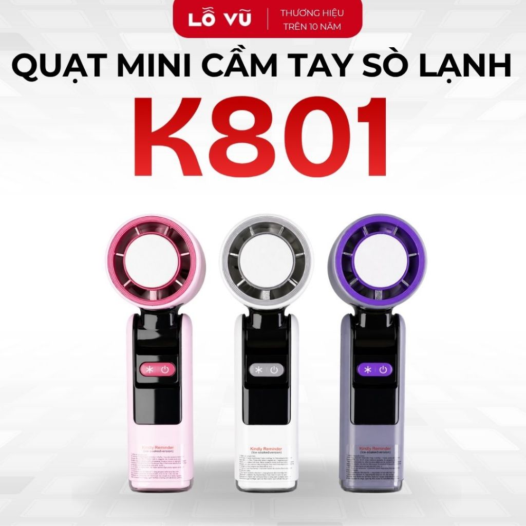 Quạt Mini Cầm Tay Sò Lạnh K801, 199 Cấp Gió, Pin 3600mAh, Dùng 2–8h, Động Cơ Không Chổi Than, Kèm Dây Đeo - levu01 | BigBuy360 - bigbuy360.vn