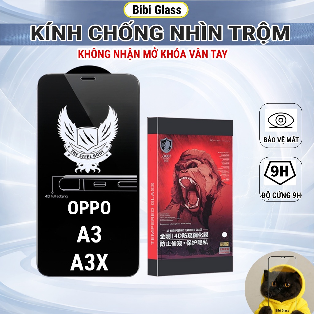 Kính cường lực Oppo A3 / A3X chống nhìn trộm cao cấp full màn miếng dán bảo vệ màn hình điện thoại