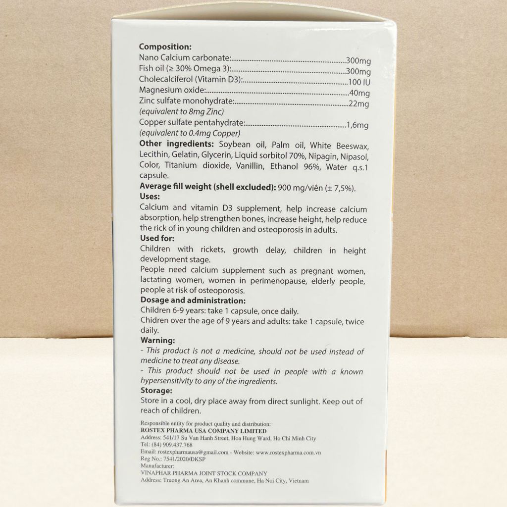 Combo 5 Hộp Calcium Nano Vàng Trắng 100 Viên - Rostex - Vinaphar - Vitamin Chữa Lành