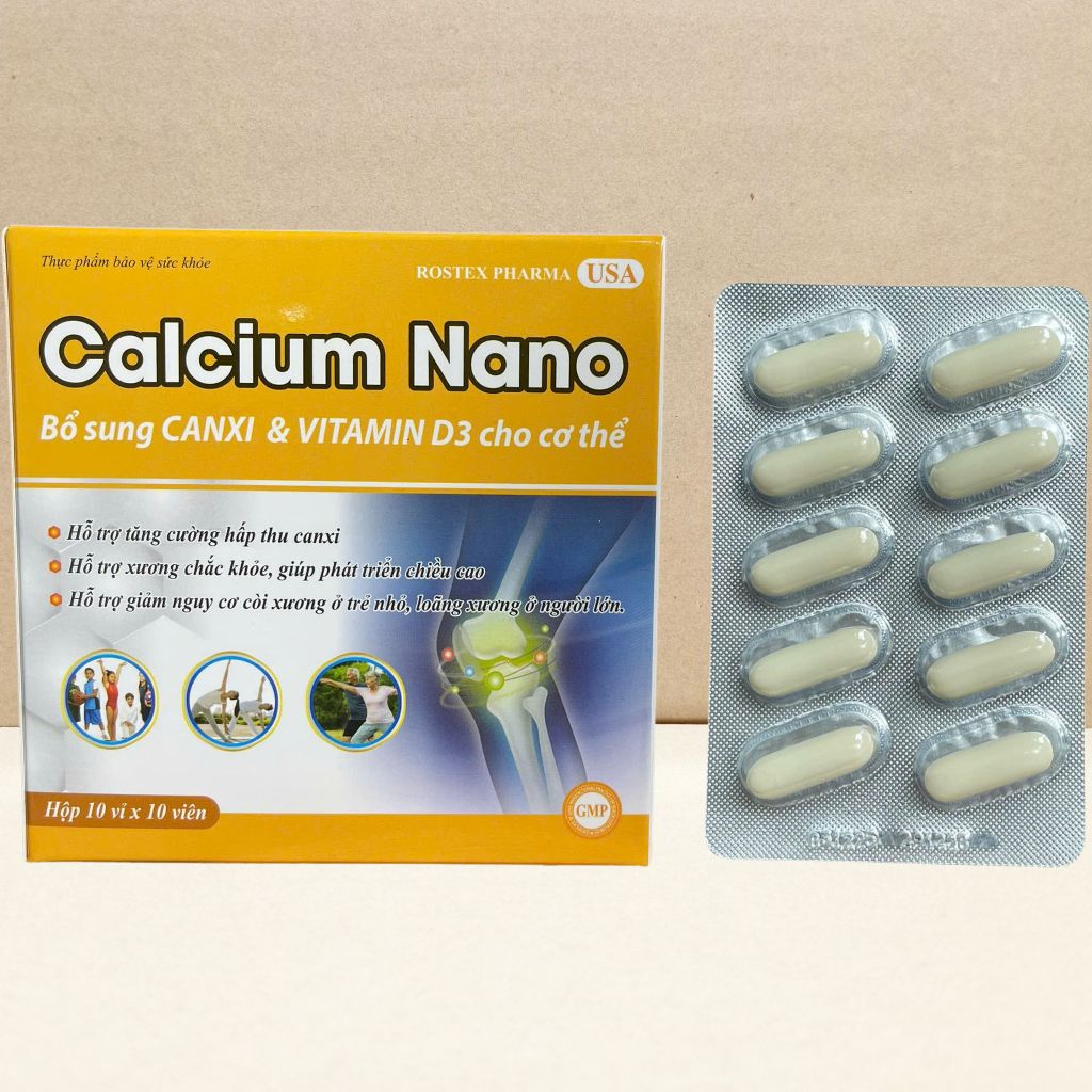 Combo 5 Hộp Calcium Nano Vàng Trắng 100 Viên - Rostex - Vinaphar - Vitamin Chữa Lành