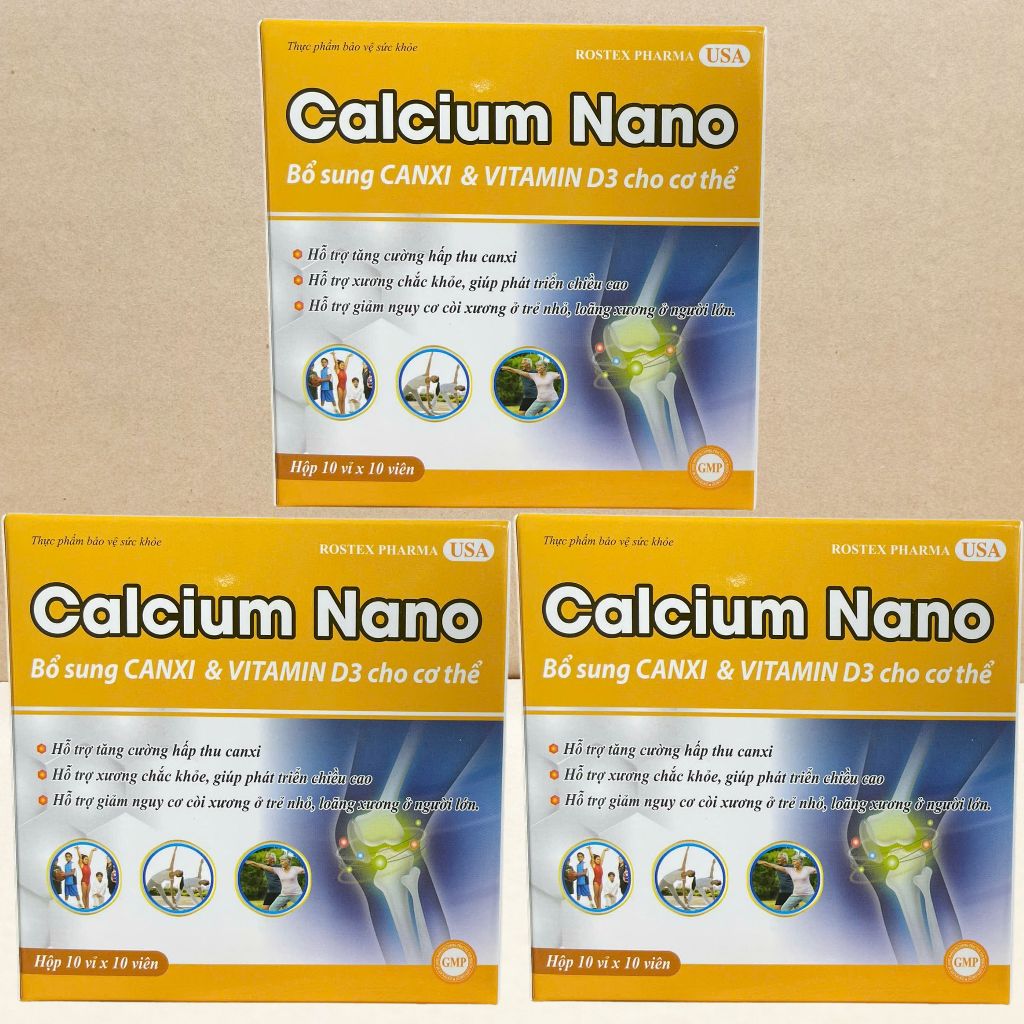 Combo 2 Hộp Calcium Nano Vàng Trắng 100 Viên - Rostex - Vinaphar - Vitamin Chữa Lành