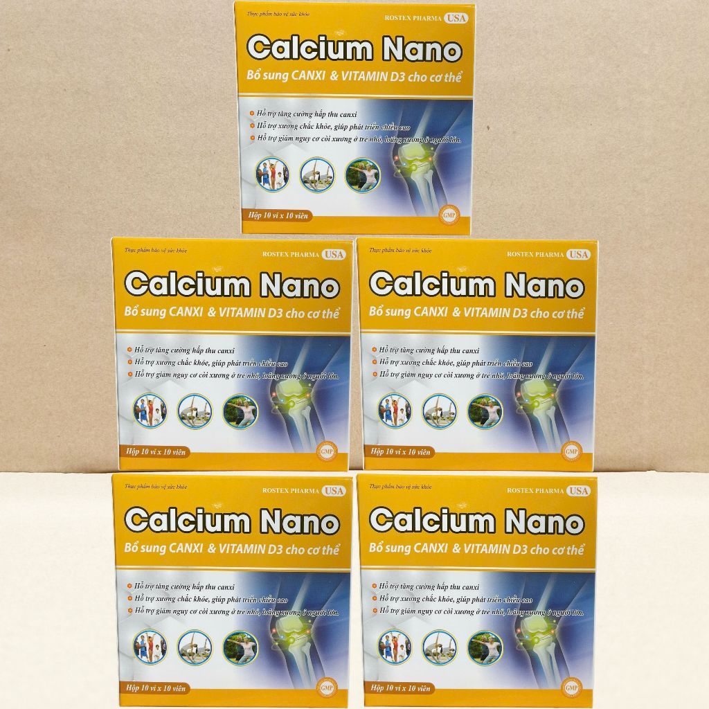 Combo 5 Hộp Calcium Nano Vàng Trắng 100 Viên - Rostex - Vinaphar - Vitamin Chữa Lành