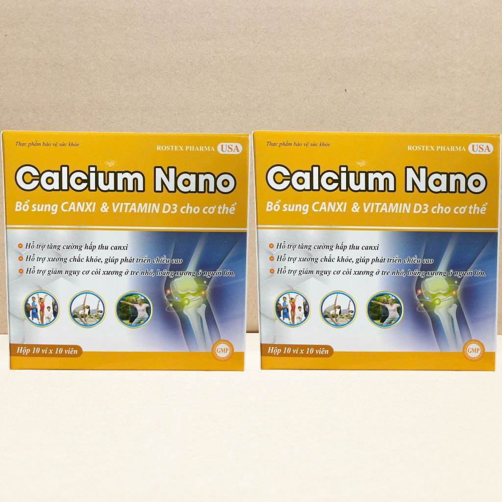Combo 5 Hộp Calcium Nano Vàng Trắng 100 Viên - Rostex - Vinaphar - Vitamin Chữa Lành