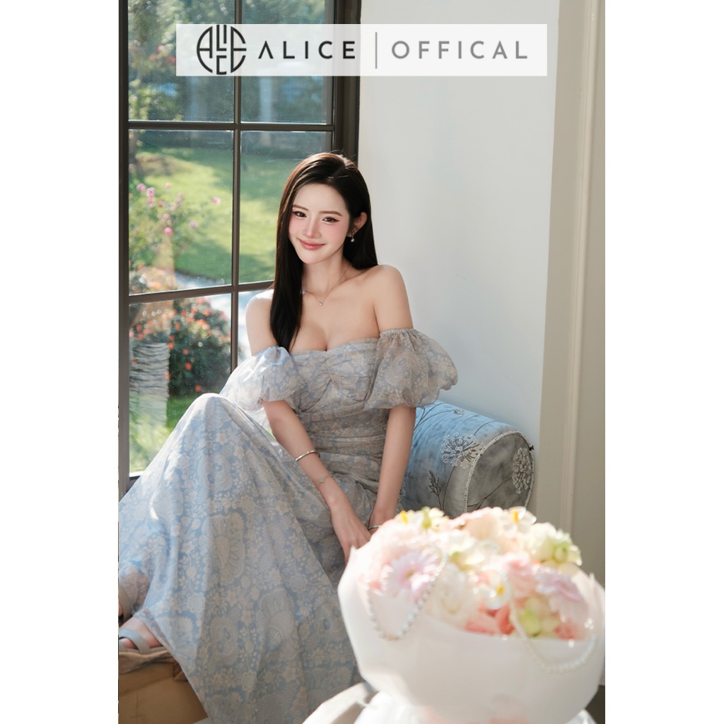Váy Tiểu Thư Maxi Alice Chất Tơ Hoa Dáng Quây Trễ Vai, Đầm Dài Ôm Eo Tôn Dáng Phù Hợp Mùa Hè T480