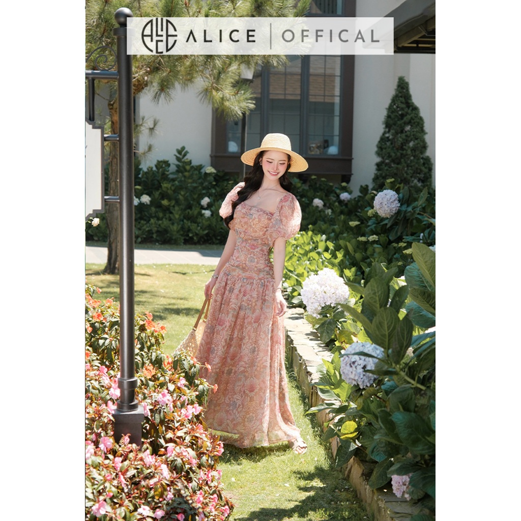 Váy Tiểu Thư Maxi Alice Chất Tơ Hoa Dáng Quây Trễ Vai, Đầm Dài Ôm Eo Tôn Dáng Phù Hợp Mùa Hè T480