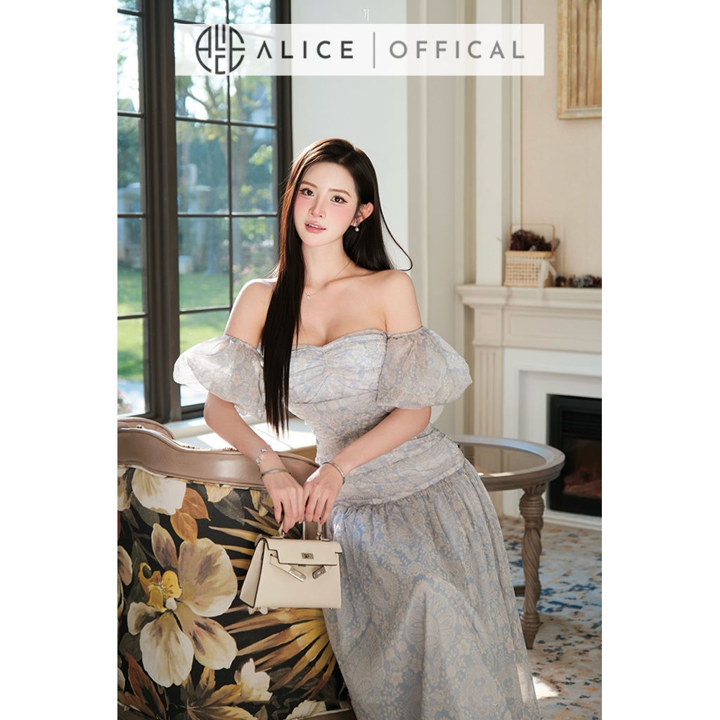 Váy Tiểu Thư Maxi Alice Chất Tơ Hoa Dáng Quây Trễ Vai, Đầm Dài Ôm Eo Tôn Dáng Phù Hợp Mùa Hè T480
