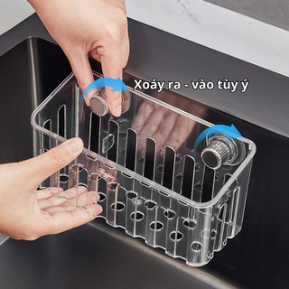 Giá để đồ rửa bát trong suốt hút chân không, khay đựng đồ rửa chén chất liệu nhựa ABS HomieTech