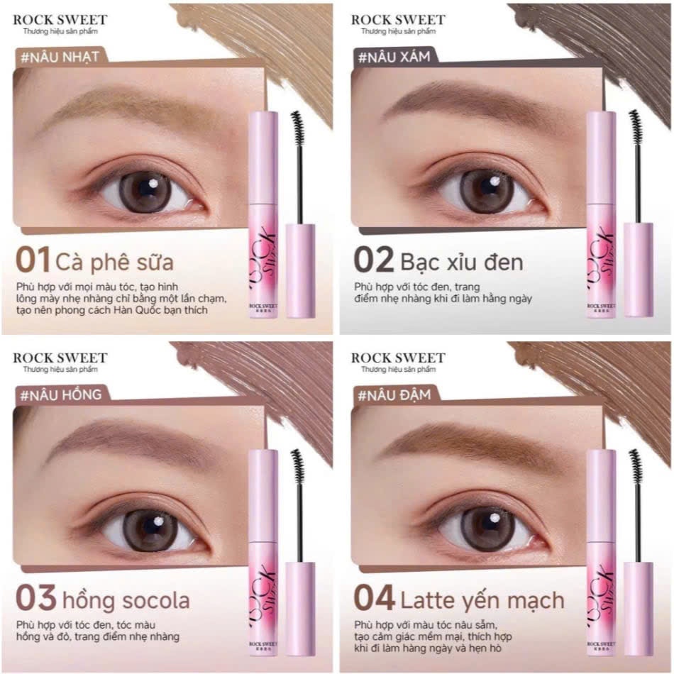 Mascara Lông Mày Rock Sweet ,Chuốt  Lông Mày 3.5g Gel Lì Mịn - Nâu Nhạt, Nâu Hồng, Xám Nâu, Nâu Đậm