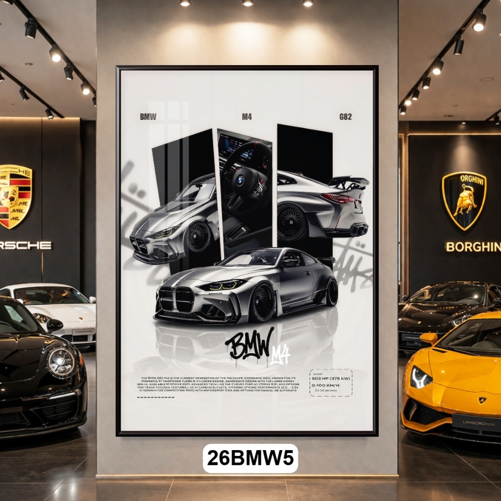 Tranh Treo Tường Siêu Xe BMW Tráng Gương Có Khung Cao Cấp – Decor Phòng Khách, Showroom, Phòng Game Sang Xịn