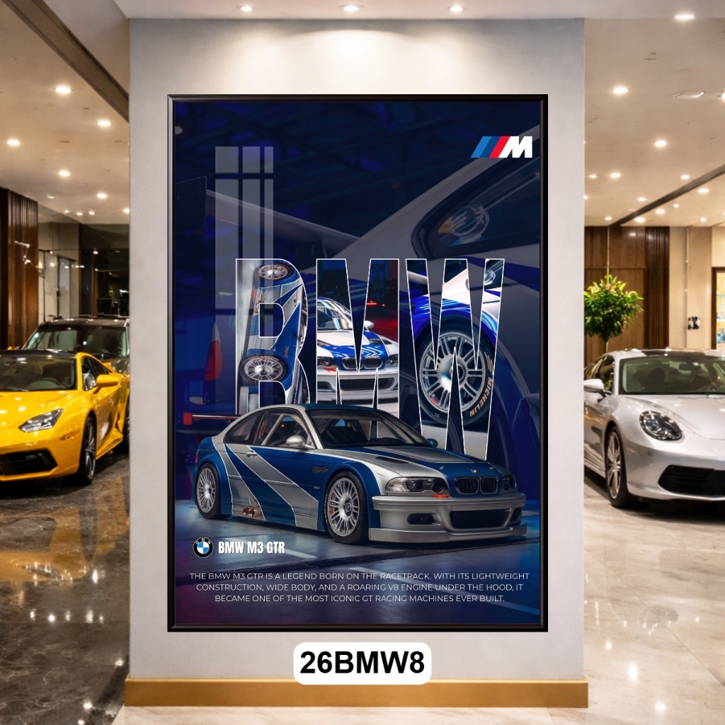 Tranh Treo Tường Siêu Xe BMW Tráng Gương Có Khung Cao Cấp – Decor Phòng Khách, Showroom, Phòng Game Sang Xịn