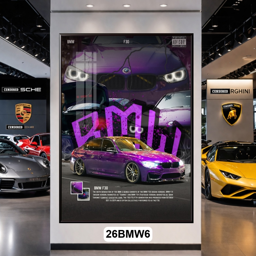 Tranh Treo Tường Siêu Xe BMW Tráng Gương Có Khung Cao Cấp – Decor Phòng Khách, Showroom, Phòng Game Sang Xịn