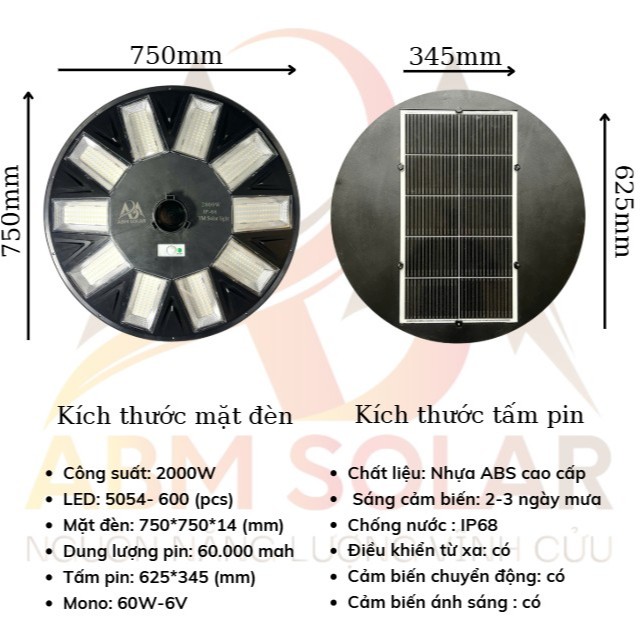 [100W] Đèn Năng Lượng Mặt Trời Sân Vườn, Đĩa Bay UFO Siêu Sáng, Chống nước IP 68, Cảm Biến Chuyển Động - ABM SOLAR