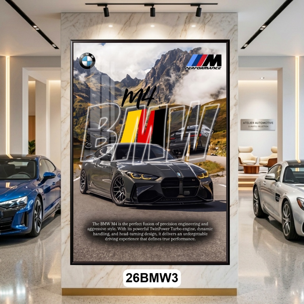 Tranh Treo Tường Siêu Xe BMW Tráng Gương Có Khung Cao Cấp – Decor Phòng Khách, Showroom, Phòng Game Sang Xịn