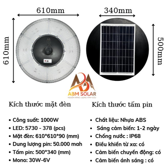 [1000W] Đèn Năng Lượng Mặt Trời Trang Trí Sân Vườn, Đĩa Bay UFO Tròn Siêu Sáng, Chống nước IP 68
