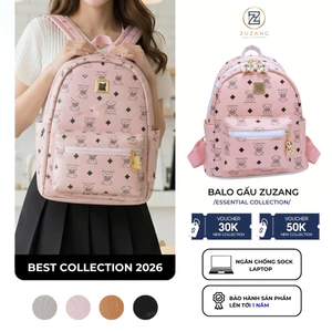 Balo Nữ QC Gấu Da PU Màu Hồng Size 38 Và 28 Gọn Phong Cách Trẻ Trung Dễ Thương Đi Học Đi Chơi