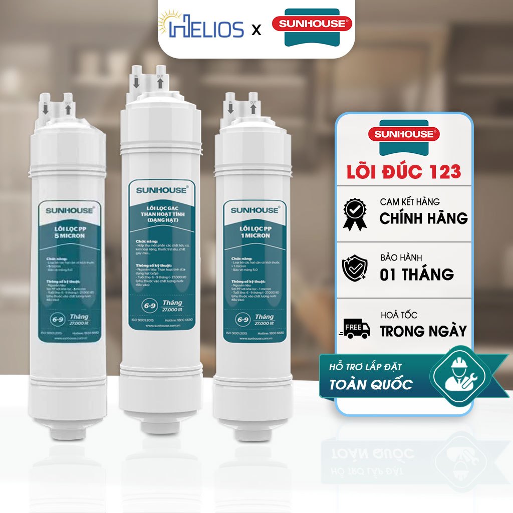 Bộ 3 Lõi Lọc Thô Số 123 Dạng Đúc Nối Nhanh Chính Hãng Sunhouse (SHA8818K, SHA76636KL, SHA8879K,...)