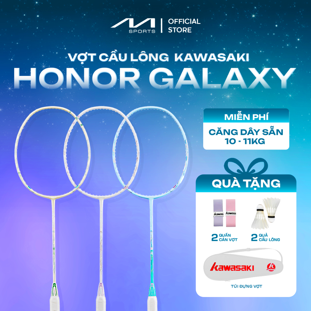 Vợt Cầu Lông Kawasaki Honor Galaxy Chính Hãng – Full Carbon 30T, 4U G6, Công Thủ Toàn Diện Chuyên Nghiệp, Tặng Combo Quà