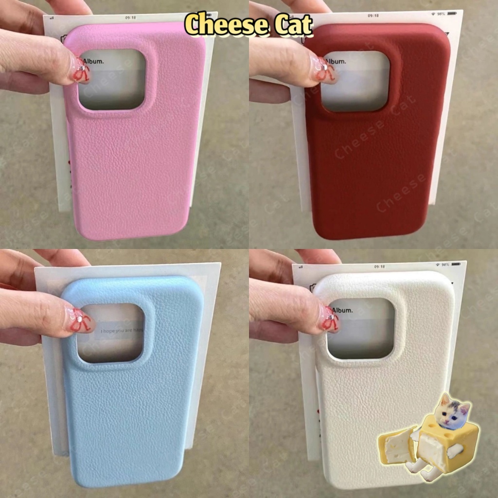 Ốp điện thoại iPhone bằng da màu hồng/Xanh/Vàng/Đỏ cho iPhone 14 15 16 17 Pro Max 11 12 13 XR Xs Max 7 8 Plus