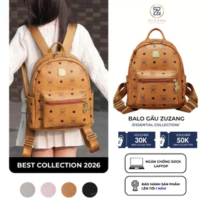 Balo Nữ QC Gấu Da PU Màu Nâu Bò Size 38 Và 28 Gọn Phong Cách Trẻ Trung Đi Học Đi Làm Đi Chơi