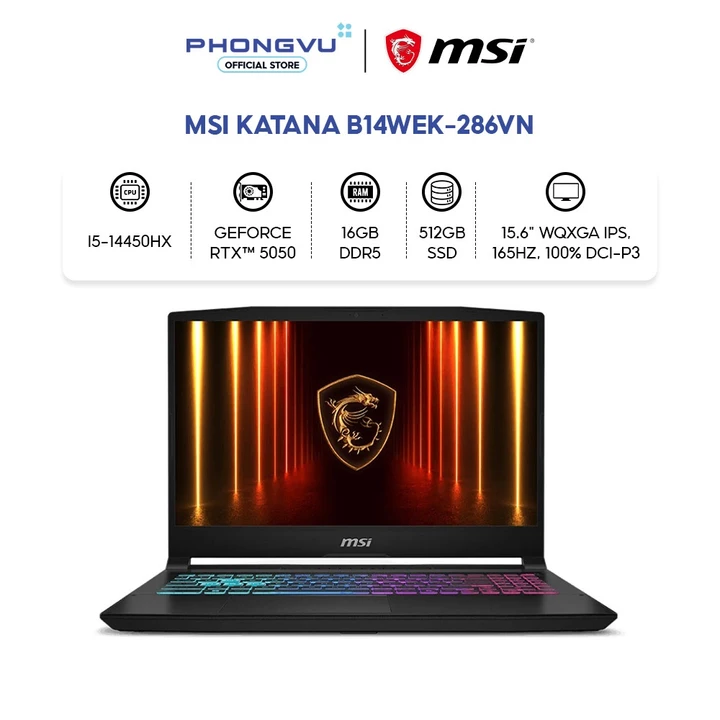Laptop Gaming Msi Katana B14WEK-286VN (i5-14450HX/ RTX 5050 8GB/16GB/ 512GB/ Windows 11) - Bảo hành 24 tháng