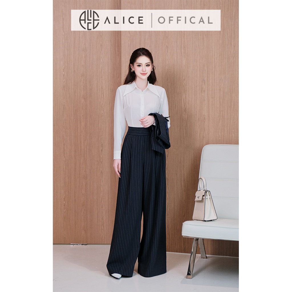 Set Công Sở Cao Cấp Alice 3 Chi Tiết, Áo Sơ Mi Cổ Nhọn Chất Tằm Hàn Phối Set Gile Chất Tuytsi Dáng Rộng A1084+S1081