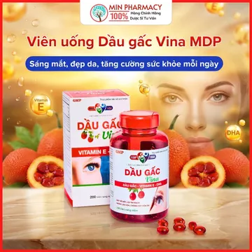 Viên uống Dầu gấc Vina MDP (Vitamin E + DHA) Bổ mắt, Sáng mắt, Giảm khô mắt, Giảm mờ mắt Mediphar USA (chai 200 viên)