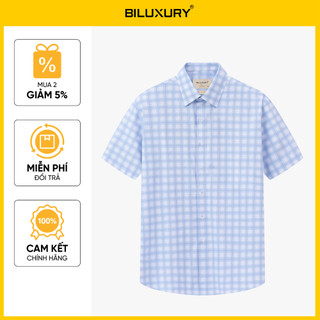 [NEW COLLECTION 2026] Áo Sơ Mi Ngắn Tay Xanh 1SMCC640XAH Biluxury For BOSS Thiết Kế Caro Cao Cấp