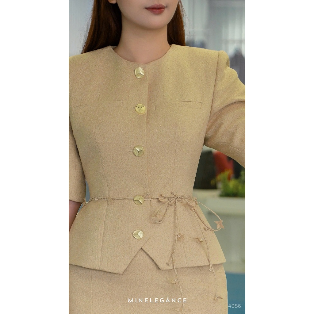 MINELEGÁNCE | SET VEST CỔ TRÒN ÁO PHỐI KHUY THANH LỊCH, CÔNG SỞ- MIN386