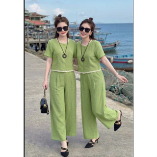 Set Bộ Đũi Vân Mây Phối Ren, Quần Ống Suông Thanh Lịch