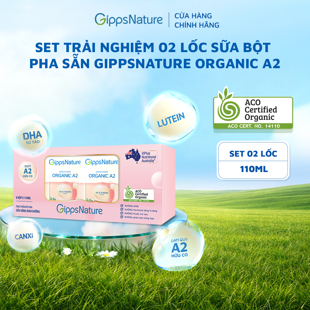 Deal trải nghiệm 2 Lốc Sữa bột pha sẵn GippsNature Đạm A2 Beta-Casein Organic hộp 110ml