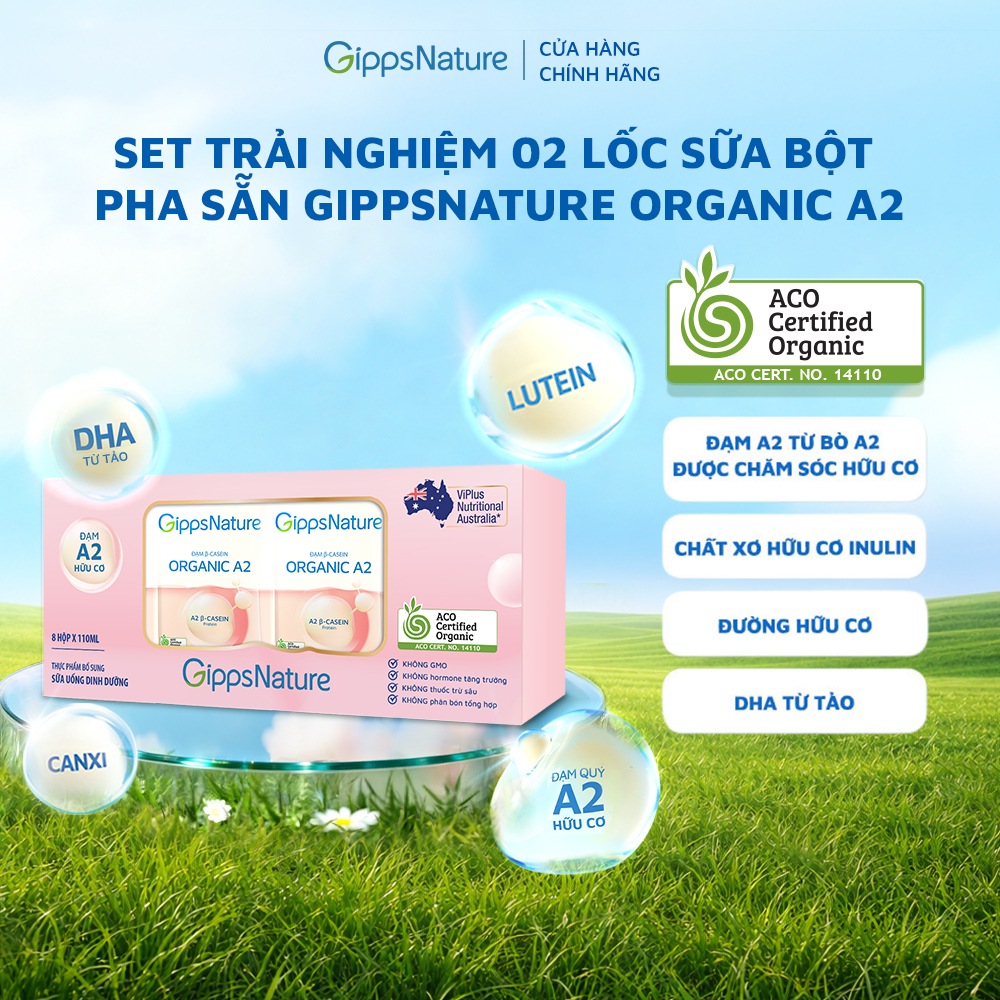Deal trải nghiệm 2 Lốc Sữa bột pha sẵn GippsNature Đạm A2 Beta-Casein Organic hộp 110ml