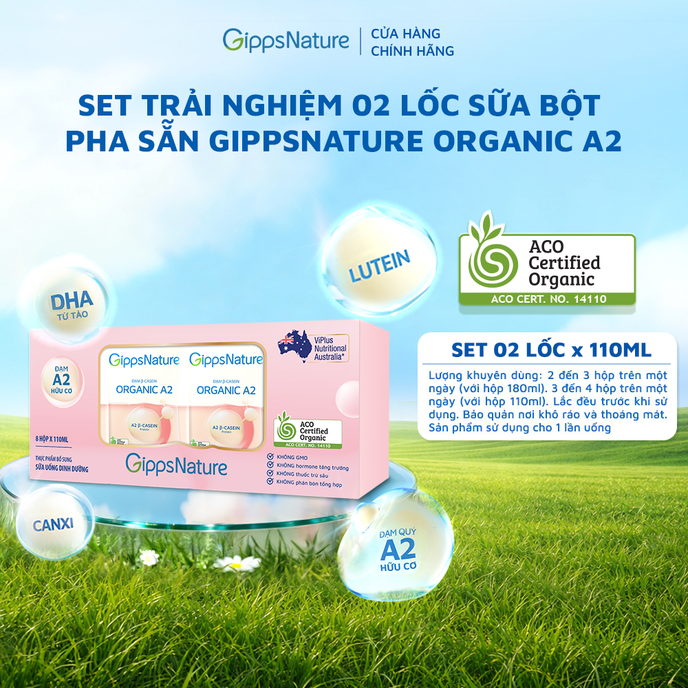 Deal trải nghiệm 2 Lốc Sữa bột pha sẵn GippsNature Đạm A2 Beta-Casein Organic hộp 110ml