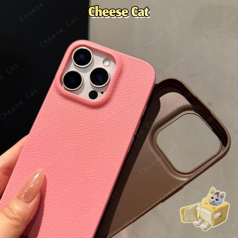 Ốp điện thoại bằng da cho iPhone 14 15 16 17 Pro Max 11 12 13 XR Xs Max 7 8 Plus Ốp iPhone màu hồng