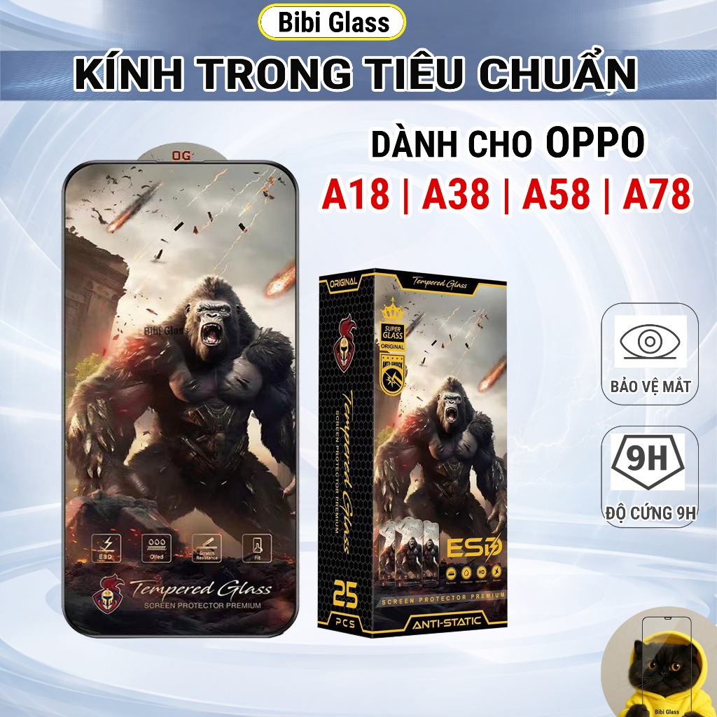 Kính cường lực Oppo A18 / A38 / A58 / A78 4G 5G cao cấp full màn trong suốt bảo vệ màn hình điện thoại bibi