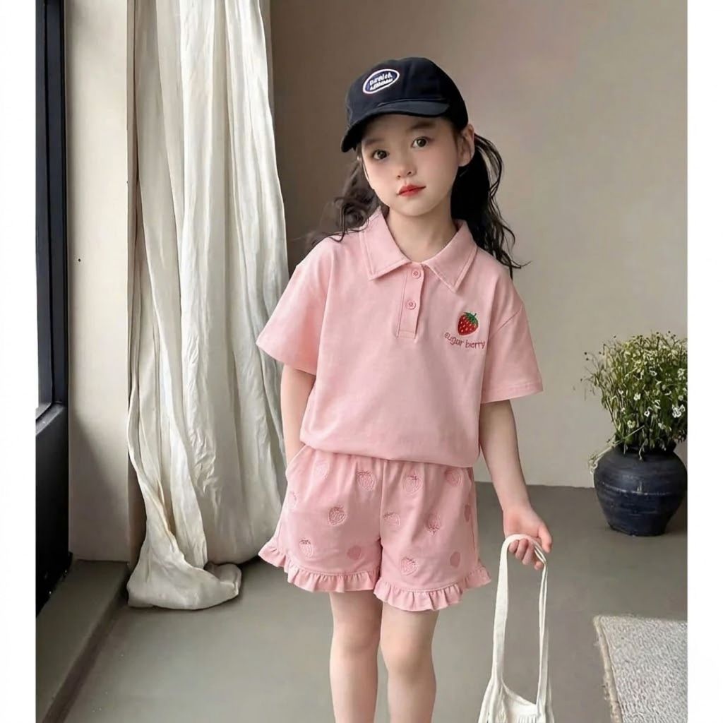 Áo Polo THÊU DÂU TAY mùa hè bé gái chất cotton SZ 14 - 43 KG mùa hè thoáng mát