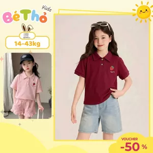 Áo Polo THÊU DÂU TAY mùa hè bé gái chất cotton SZ 14 - 43 KG mùa hè thoáng mát