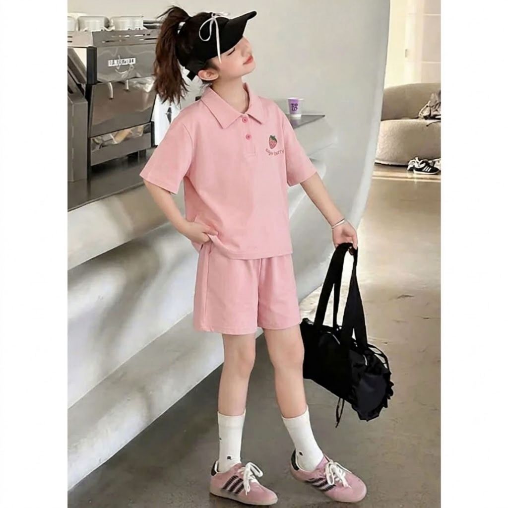Áo Polo THÊU DÂU TAY mùa hè bé gái chất cotton SZ 14 - 43 KG mùa hè thoáng mát