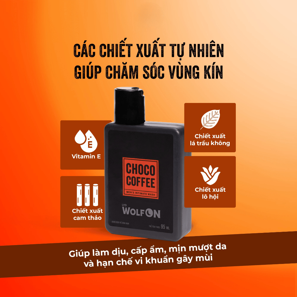 Dung Dịch Vệ Sinh Nam Giới LYD Wolf ON Choco Coffee Ngọt Ngào Sạch Thơm Cuốn Hút 95ml