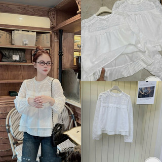 Áo sơ mi thô boy gấu xếp li cổ tròn dài tay dáng xuông #2640