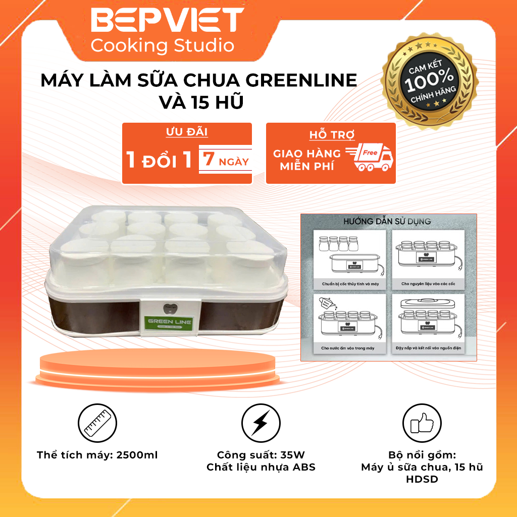 Máy làm sữa chua Green Line bảo hành chính hãng kèm 15 hũ thủy tinh tiện lợi