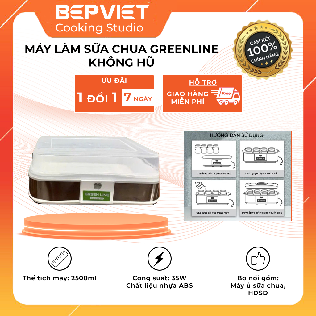 Máy làm sữa chua Green Line bảo hành chính hãng kèm 15 hũ thủy tinh tiện lợi