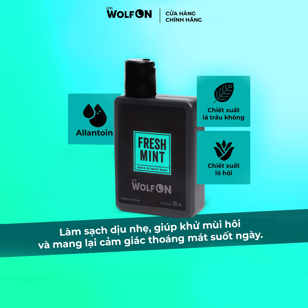 Dung Dịch Vệ Sinh Nam Giới LYD Wolf ON Fresh Mint Bạc Hà Mát Lạnh Sạch Thơm Nam Tính 95ml 150ml