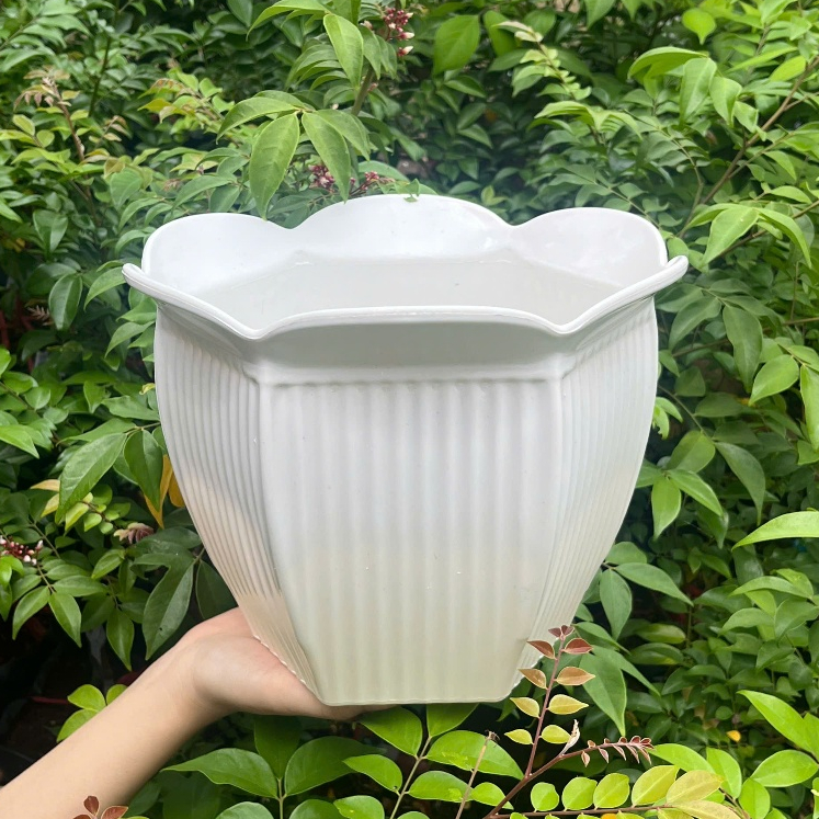 Chậu Cây Lục Giác Sọc Nhựa Dày Cao Cấp Kimbiofarm – Chậu Trồng Cây Trang Trí Bền Đẹp, Thoát Nước Tốt